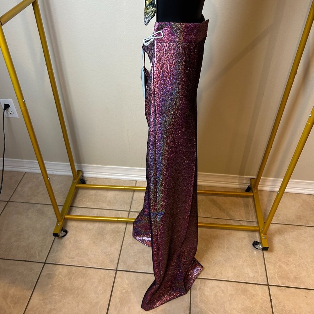 NWT ANTONIO MELANI Metallic Pink Wide-Leg Pants 6 - Picture 9 of 14